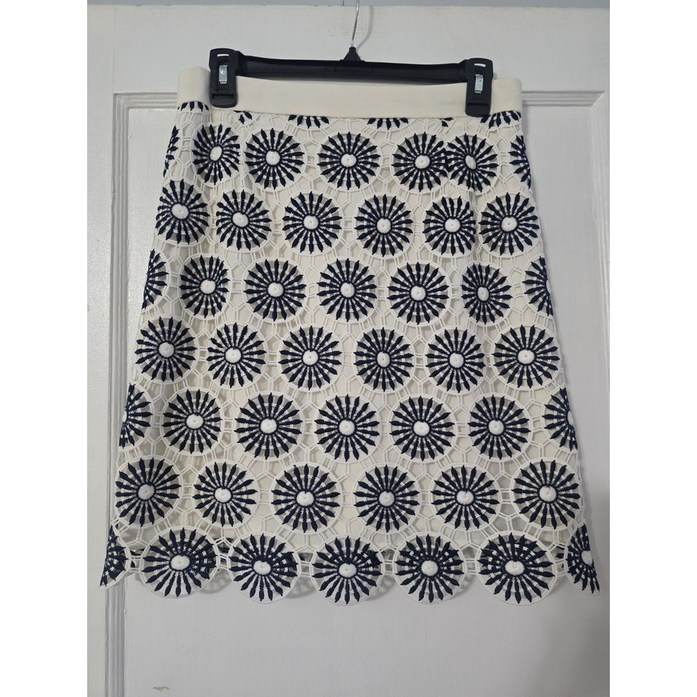 Antonio Melani Bohemian A-line mini skirt navy white crochet overlay Size 8